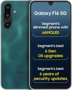 Samsung Galaxy F16 5G Glam Green, 50MP, 5MP, 2MP Triple Rear Camera 13MP Front Camera Mobile Phone Under Rs 15,000